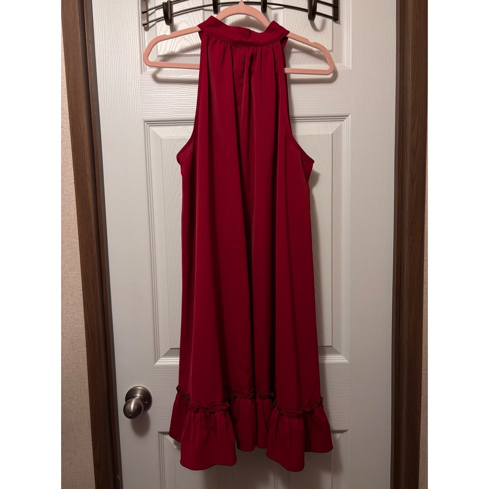 Kirundo Red Halter Mini Dress Ruffle Hem Sleeveless Button Front Size L